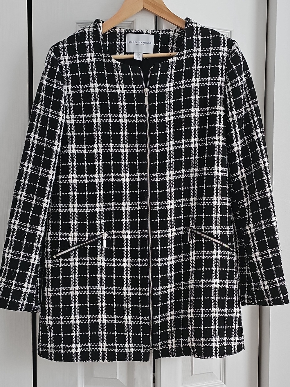 Carolina Belle Montreal Black/White Plaid Zip Lined Jacket Women's Mid-Length L
